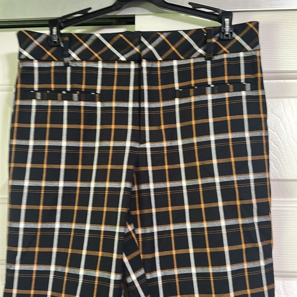Anthropologie The Essential Collection Black and Orange Plaid Pants - Picture 2 of 5